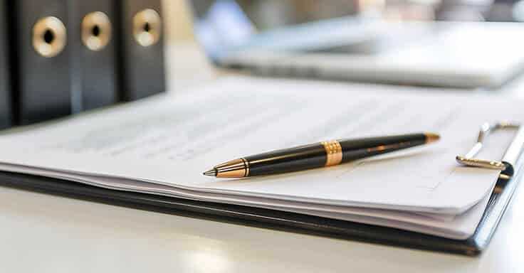 Unterlagen und Kugelschreiber