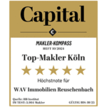 Auszeichung - Top Bewertung - Höchstnote für Immobilienmakler in Bornheim, Hürth, Brühl, Köln und Wesseling - WAV Immobilien Reuschenbach - Capital Top Makler Köln - Makler-Kompass
